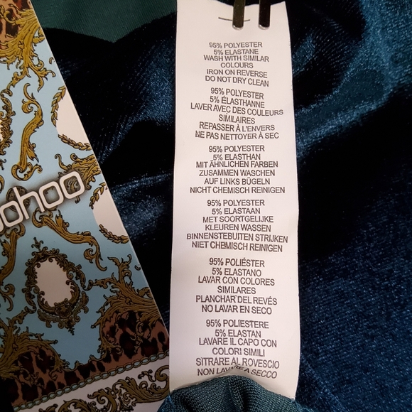 Boohoo Stretch Blue Green Velvet Off Shoulder Midi Dress Size 20 - Picture 9 of 9